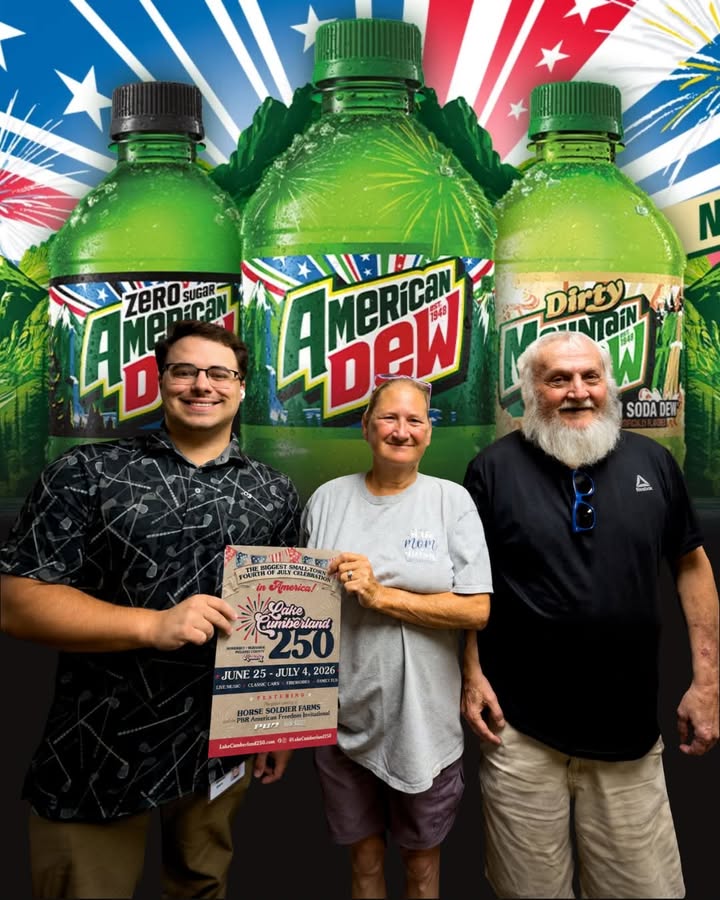 Giveaway winners holding a Celebrate America 250 certificate at Pepsi Corbin